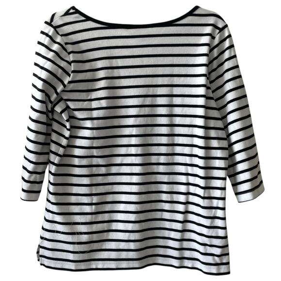 Quacker Factory Striped Floral Embroidered Top | White and Black Stripes | Small - Picture 3 of 5